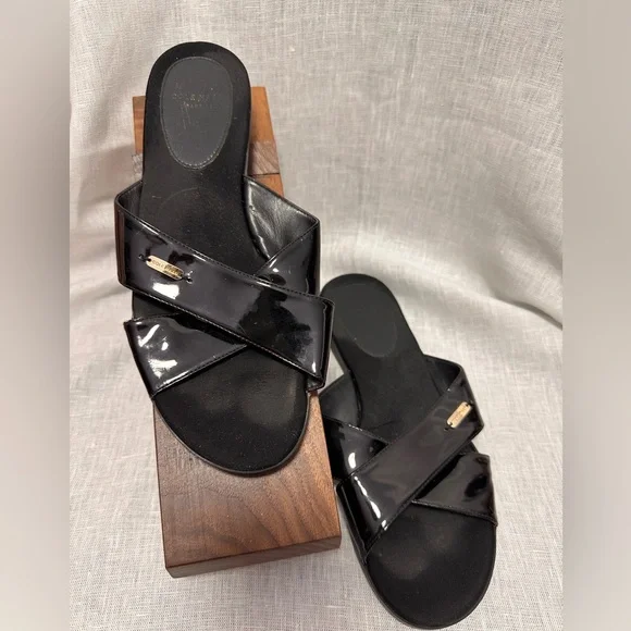Cole Haan Grand.OS Black Patent Leather Slide Sandals – Size 9M - Picture 2 of 6